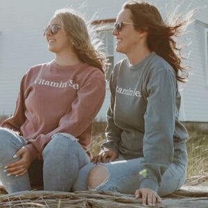 Coastal Culture Vitamin Sea Crewneck Beach Sweatshirt XS Slate Blue